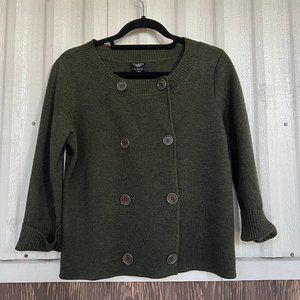 Talbots size petite medium pM sweater cardigan military green